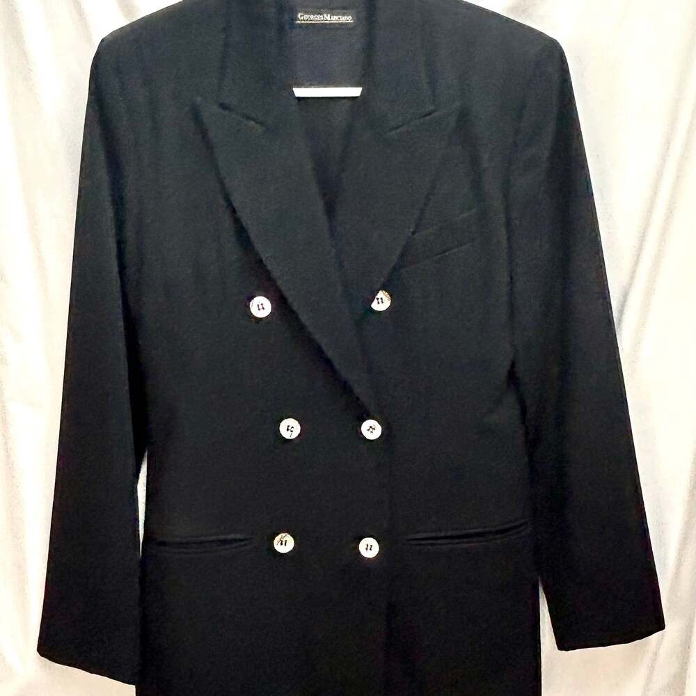 Vintage 90s Georges Marciano Black Double Breasted Wool Blazer Size 4